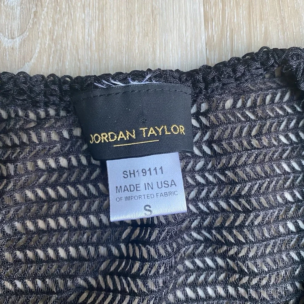 Jordan Taylor Black Chevron Mesh Sheer Swim Cover Up Tunic Dress V-Neck USA SZ S